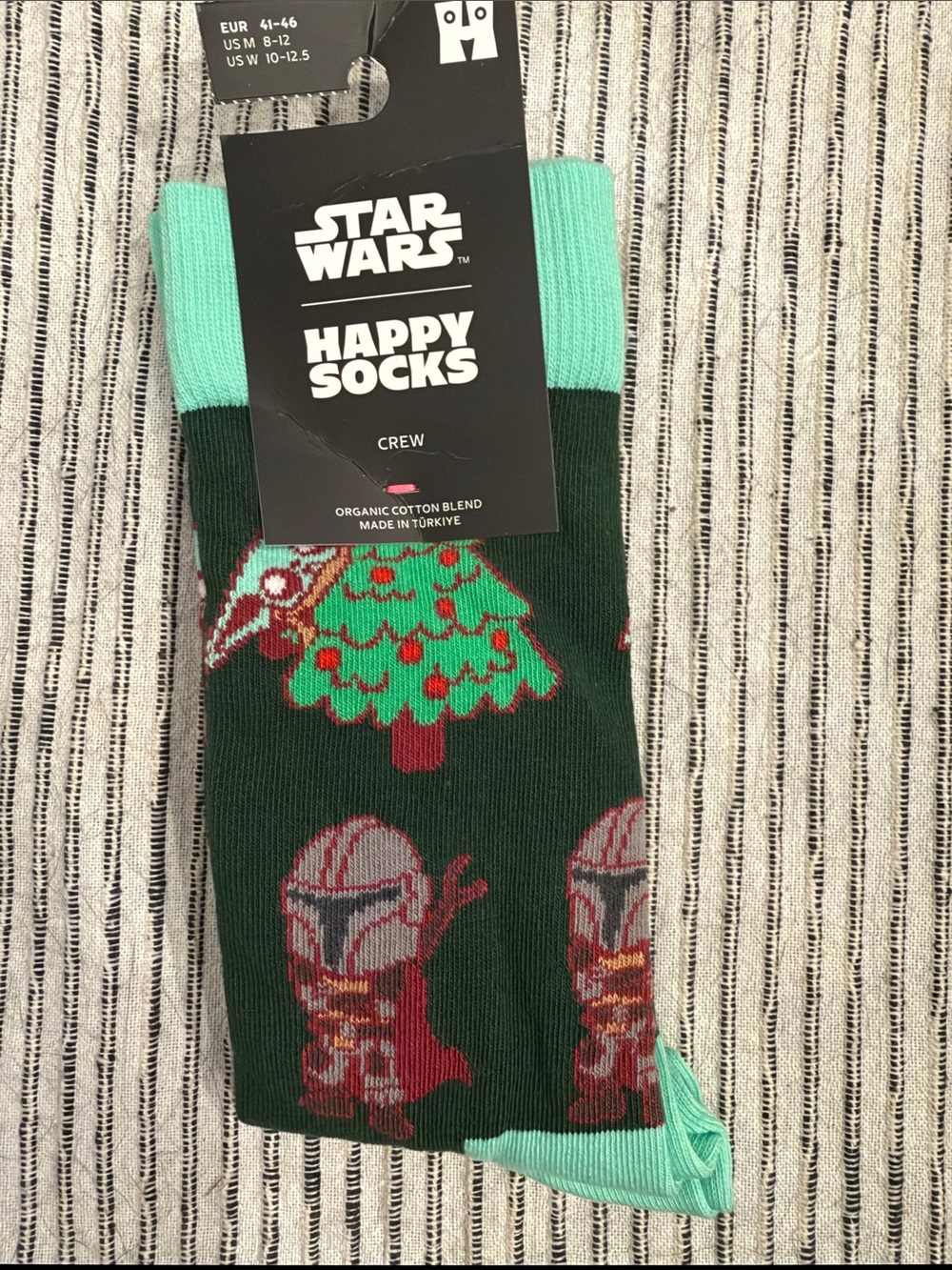 Happy Socks Star Wars Dark Green Crew Socks with Mint Accents